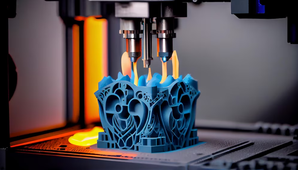 Close-up of a 3D printer in action