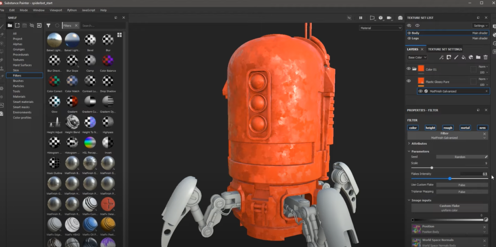 Image shows Substance #D Painter coloring a 3D character