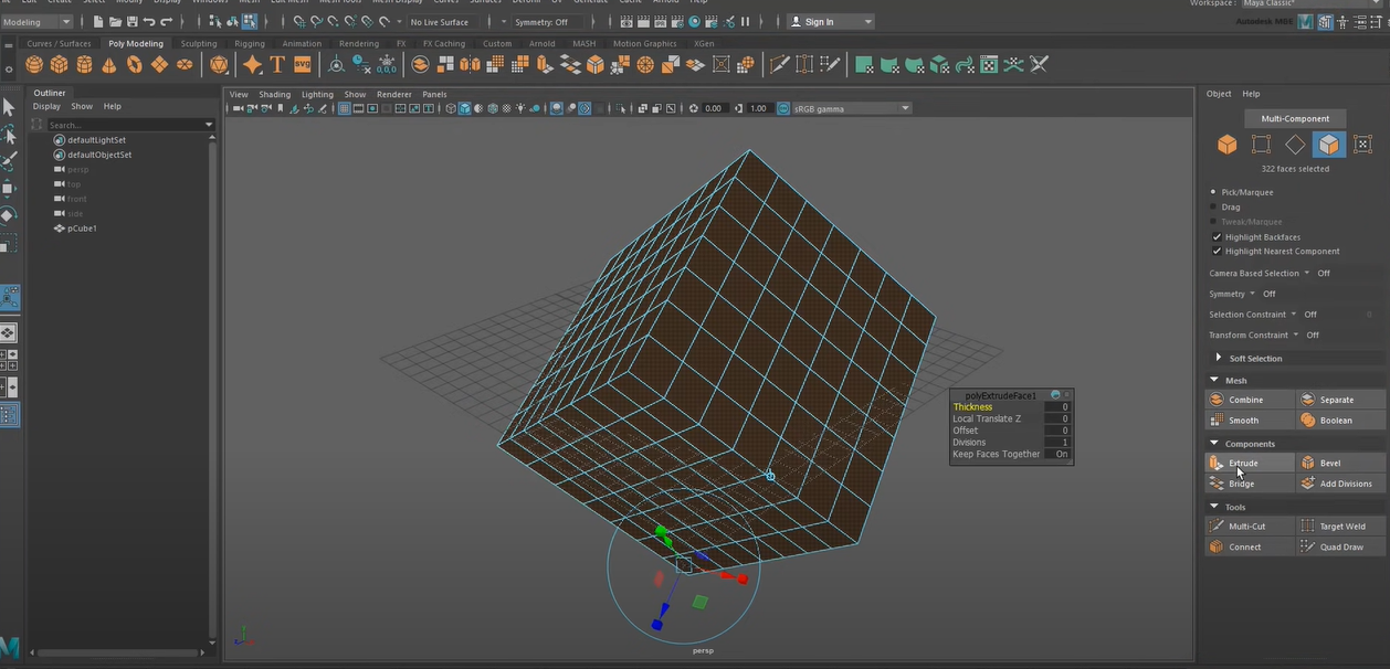 3D cube in Maya using mesh modeling