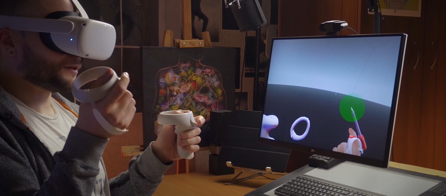 Man using VR to create 3D objects