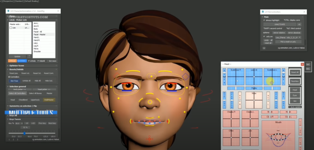 A 3D face character displayed on a monitor screen