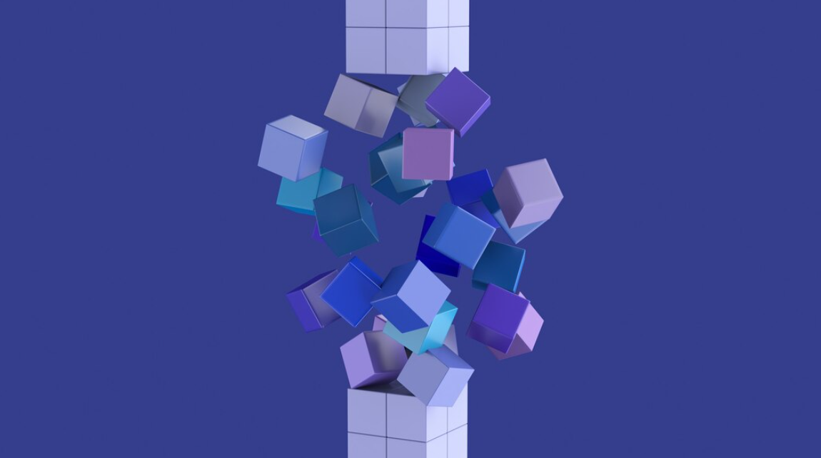 colorful cubes flying on a blue background