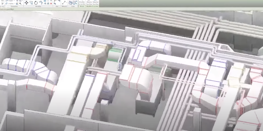 3D building interior showing pipes and tubes