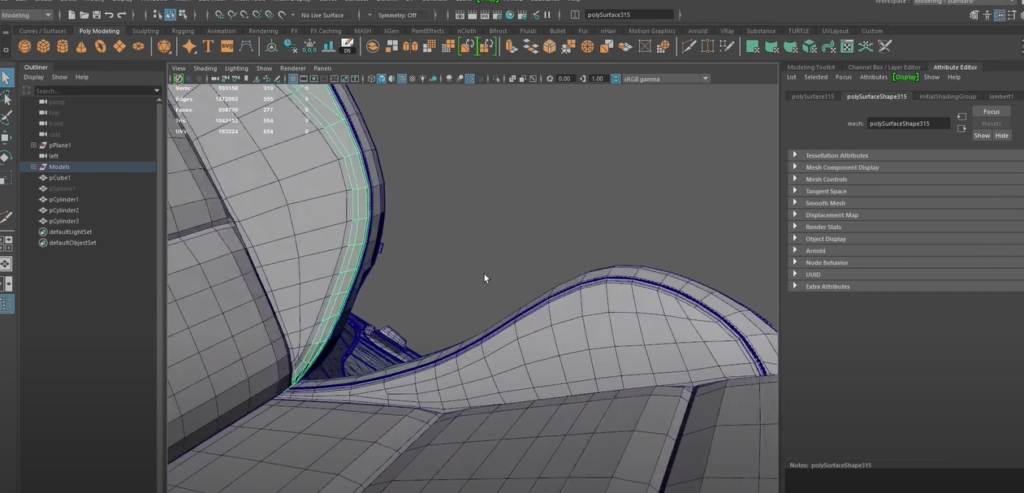 Computer screen displaying 3D object topology creation